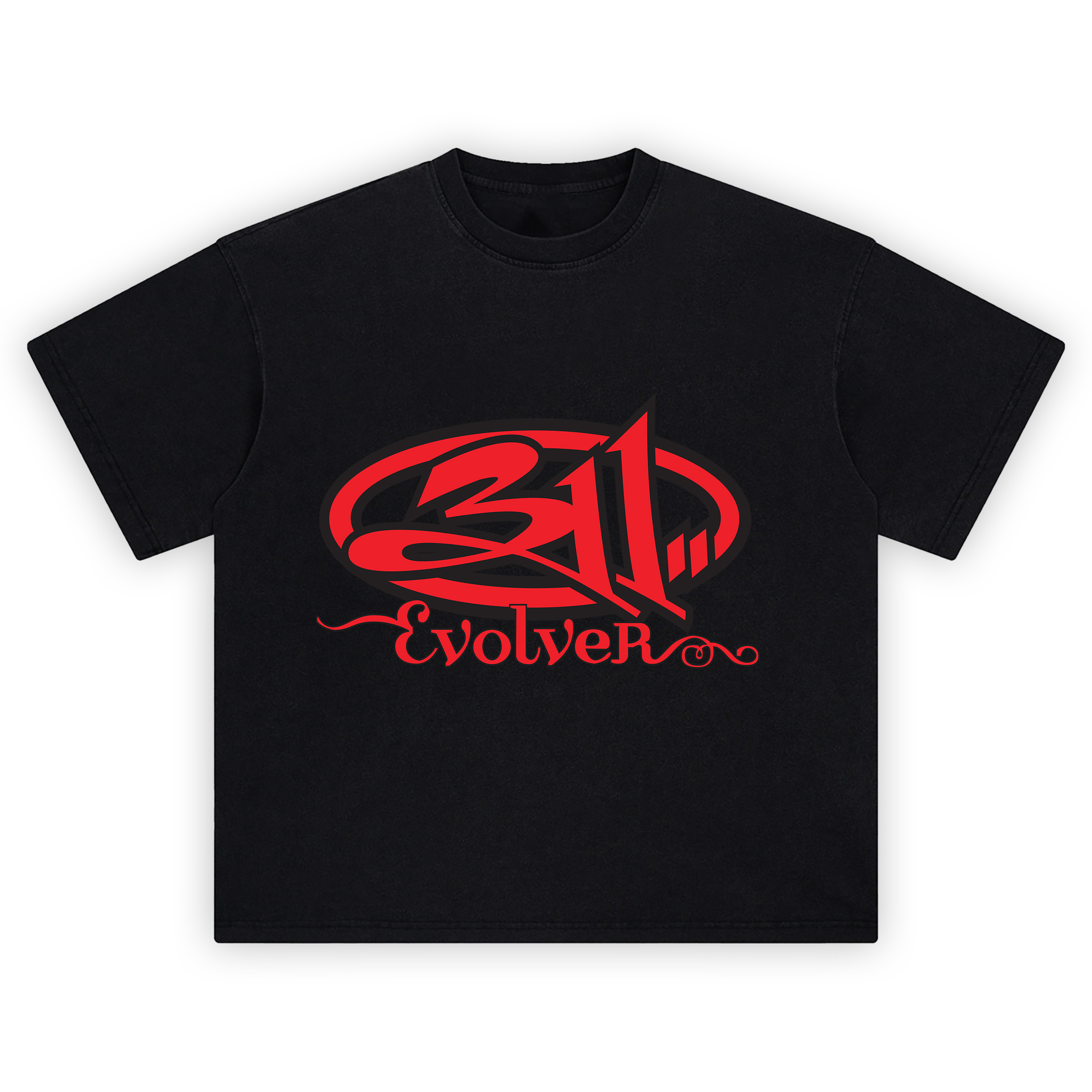 311 Evolver Graphic Tee featuring red band logo with Evolver text in script style