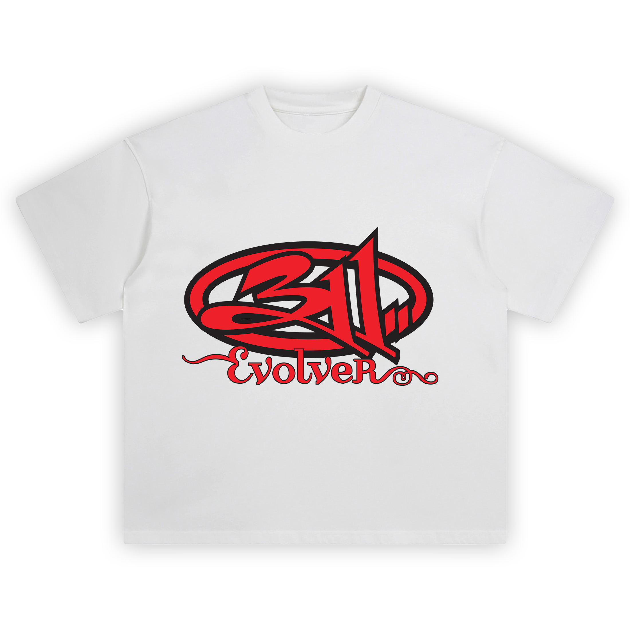 311 Evolver Graphic Tee featuring red band logo with Evolver text in script style