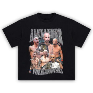 Alexander Volkanovski T-Shirt with UFC championship collage graphic and featherweight fight scenes
