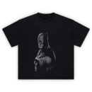 Batman Noir T-Shirt with grayscale portrait of Batman in intense monochrome style