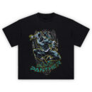 Black Panther Vibranium Strike T-Shirt with T’Challa leaping forward in tribal energy design