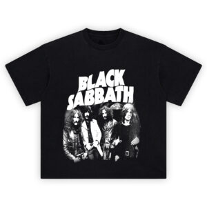 Black Sabbath vintage band T-shirt with a black-and-white graphic of the legendary heavy metal pioneers