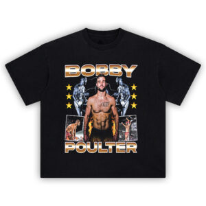 Bobby Poulter T-Shirt with MMA cage fight graphic collage and championship energy