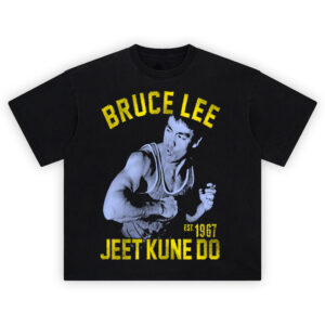 Bruce Lee Jeet Kune Do Origins Tee with 1967 tribute and vintage fighting pose