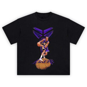 Kobe Bryant Lakers tee showing Kobe mid-drive in classic purple and gold with bold Lakers logo