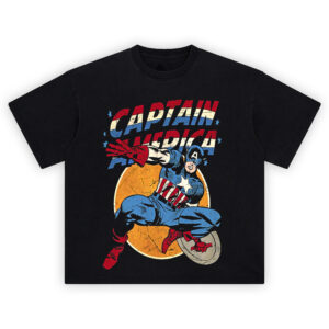 Captain America Vintage Comic T-Shirt with classic red, white, and blue comic book artwork