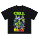 Cell Dragon Ball Z Tee featuring all Cell forms with lightning accents and neon green lettering