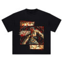 Chainsaw Devil Unleashed Tee with Denji transformed, Makima and Power manga eyes, blood-red anime art