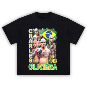Charles Oliveira T-Shirt featuring UFC collage graphic with Brazilian flag and championship belt