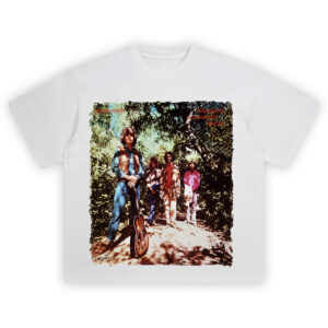 Creedence Clearwater Revival tee featuring full band from the Green River album cover in a forest setting