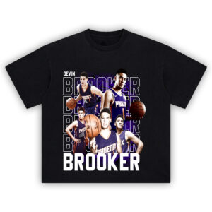 Devin Booker T-Shirt featuring Phoenix Suns action collage with bold Booker name design