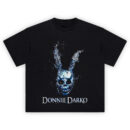 Dive into the surreal with the Donnie Darko T-Shirt, a heavyweight cult-classic tee featuring Frank the Bunny's iconic mask in liquid form.
