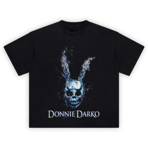Dive into the surreal with the Donnie Darko T-Shirt, a heavyweight cult-classic tee featuring Frank the Bunny's iconic mask in liquid form.