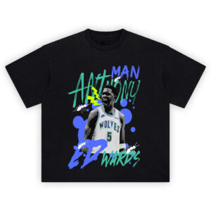 Ant Man Edwards Shirt featuring bold graphic of Anthony Edwards in Minnesota Wolves jersey with lightning and ant art