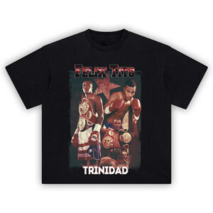 Felix Trinidad Graphic T-Shirt featuring championship belts and boxing collage tribute