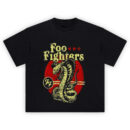 Foo Fighters Snake Pit Graphic Tee with red background, snake illustration, and FF logo design