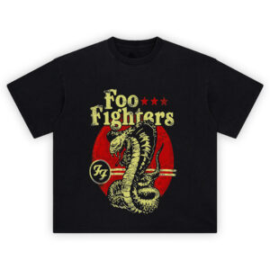 Foo Fighters Snake Pit Graphic Tee with red background, snake illustration, and FF logo design
