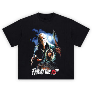 Jason Mask T-Shirt featuring the iconic horror mask from Friday the 13th in gritty graphic style