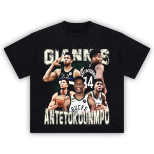 Greek Freak Tee featuring Giannis Antetokounmpo collage in Bucks jersey moments and MVP dunks