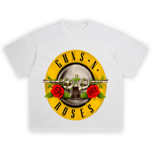 Guns N Roses T-Shirt featuring classic yellow and red rock band logo with guns and roses design