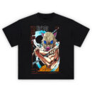 Inosuke Hashibira graphic tee with dual sword pose, boar mask, bold kanji, and Beast Breathing anime effects