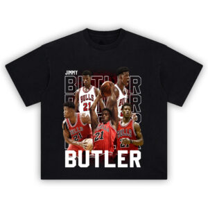 Jimmy Butler T-Shirt featuring vintage Bulls graphics and iconic #21 collage design