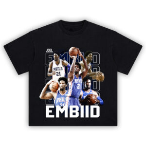 Joel Embiid T-Shirt featuring iconic Sixers graphics and powerful #21 collage design