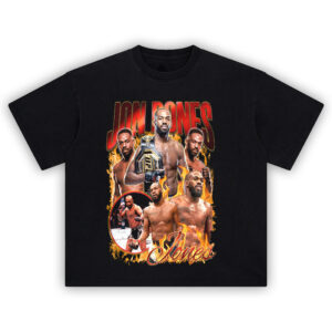 Jon Jones Graphic T-Shirt featuring blazing collage of UFC championship moments