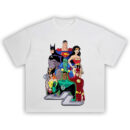 Justice League Animated Series T-Shirt featuring classic cartoon lineup of Superman, Batman, Wonder Woman, Flash, and more