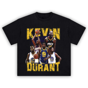 Kevin Durant Supreme Bucket Getter Tee featuring collage of KD from Warriors, Nets, and Suns in bold design