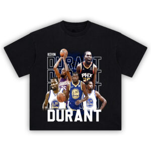 Kevin Durant T-Shirt with Warriors and Suns vintage collage, #35 graphic NBA legend apparel