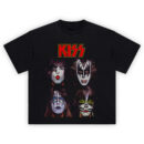 KISS Band Tee with iconic face paint portraits of Gene Simmons and original band members