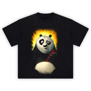 Po Chopsticks T-Shirt featuring Kung Fu Panda’s Po holding red chopsticks on a fiery background