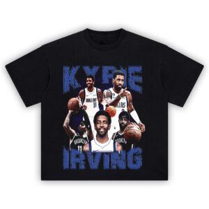 Kyrie Irving Mavericks Graphic Tee with collage of iconic plays in Brooklyn Nets and Dallas Mavericks jerseys