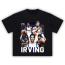 Kyrie Irving T-Shirt with Brooklyn Nets and Dallas Mavericks collage, vintage-style NBA tribute