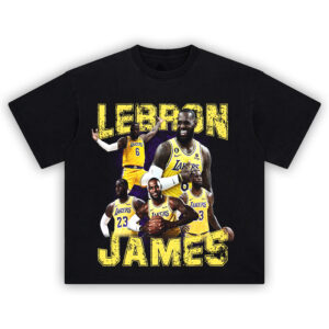 LeBron James Lakers Legacy Tee with a collage graphic of LeBron’s most iconic plays in the Lakers jersey