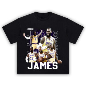 LeBron James T-Shirt showing collage of King James in Lakers jerseys #6 and #23