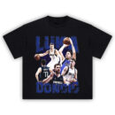 Luka Dončić Mavs Hero Tee showcasing collage of Dončić in signature plays for Dallas Mavericks