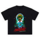 Mars Attacks Tee with green Martian gripping Earth and bold red retro sci-fi logo