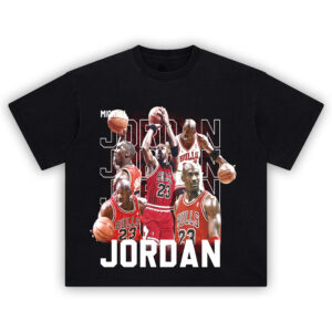 Michael Jordan T-Shirt with collage of MJ in Chicago Bulls jersey from iconic career moments