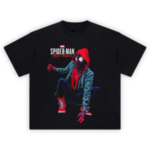 Miles Morales Spider Man Hoodie Tee with bold comic pose and street style flair