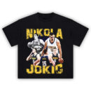 Jokic Denver Nuggets Tee featuring collage of Nikola Jokic in Denver jerseys with intense graphic detail