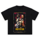 Pulp Fiction All-Star Cast Poster Tee featuring Jules, Vincent, Mia, Butch and others in stylized vintage comic-style art