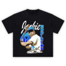 Jackie Robinson 42 Legacy Tee with classic swing pose and vintage blue Dodgers graphic
