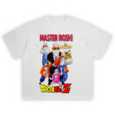 Master Roshi Legacy Tee featuring multiple vibrant Roshi poses with retro DRAGON BALL Z logo