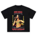 Selena Quintanilla Queen of Cumbia tee featuring Selena singing in her gold bustier, bold red and yellow tribute text