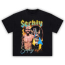 Serhiy Sidey T-Shirt with MMA fighter graphic, Ukrainian flag, and victory celebration in flames