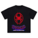 Spider-Verse Miles Tee with red spray-painted spider logo and glitch-style Spider-Man Across the Spider-Verse text