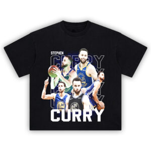 Stephen Curry T-Shirt featuring collage of iconic Warriors moments in a bold graphic design