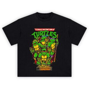Teenage Mutant Ninja Turtles Pizza Time Tee with all four turtles and cheesy pizza slices